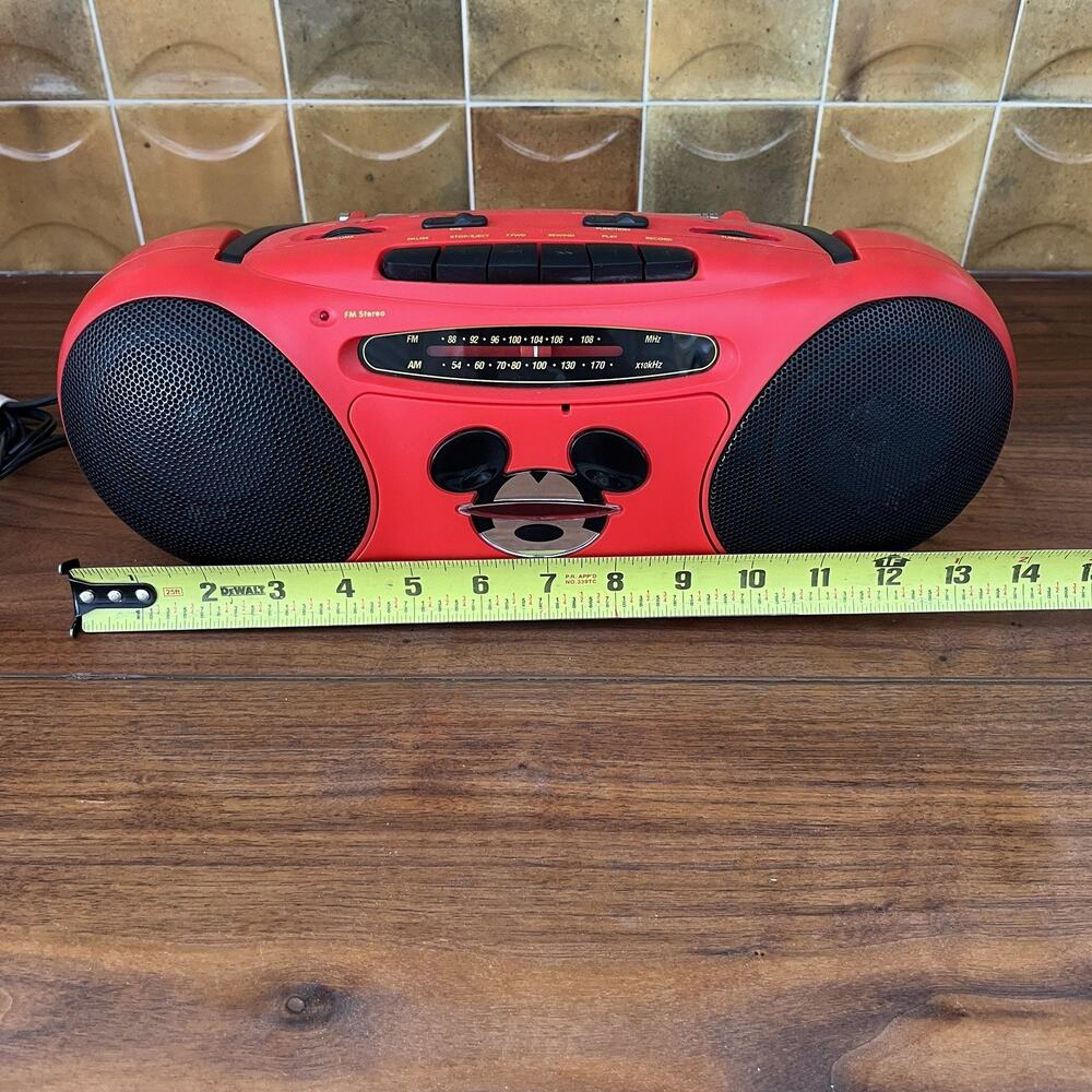 Vintage Disney Mickey Mouse Red AM/FM Stereo Cassette Player Recorder Boombox - Picture 7 of 9